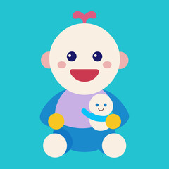 happy baby holding a toy vector  illustration