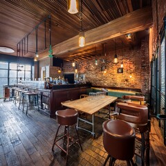 interiors of post-industrial pub, AI generated