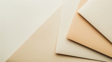 Elegant abstract background with beige and white paper sheets in diagonal lines. Perfect for creative projects like scrapbooking and flyers. Versatile and high-resolution with plenty of copy space