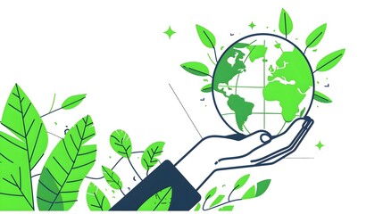 Hand Holding a Globe with Green Leaves Sprouting,Eco-Friendly Sustainability Concept