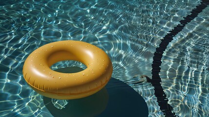 Summer vibes with a yellow pool float ring in a serene blue swimming pool.
