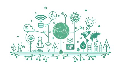 Fototapeta premium Interconnected Earth With Roots And Leaves Showcasing Global Sustainability And Ecological Harmony