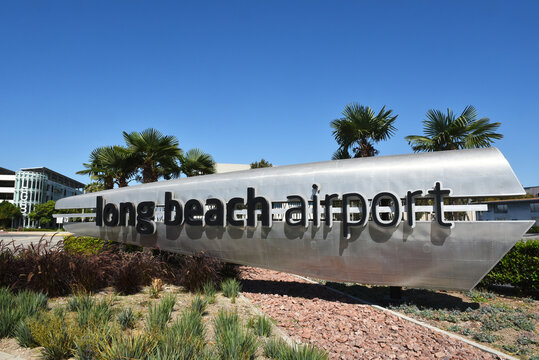 LONG BEACH, CALIFORNIA - 28 JULY 2024: The Long Beach Airport sign at  Lakewood Boulevard and Donald Douglas Drive.