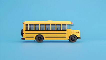 Side view of a yellow school bus on a blue background. Simple and clean design perfect for education-related themes or transportation concepts.