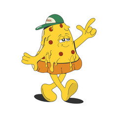 The cartoon mascot is pizza. Isolated on a white background. Vector illustration.