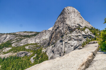 View of the Merced River Mountains from the Mist Trail in Yosemite National Park. Summer Vacation Travel in California, USA