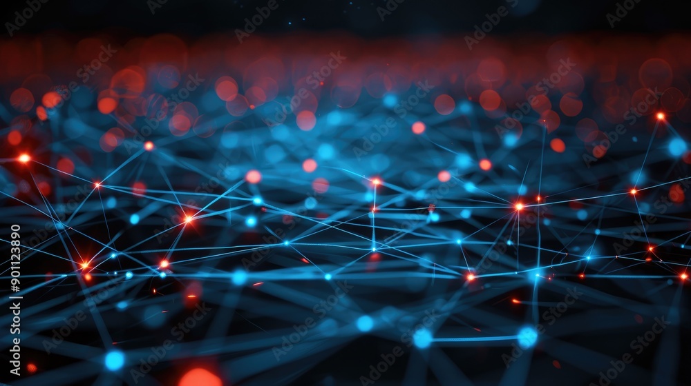 Poster network connection lines with bright nodes