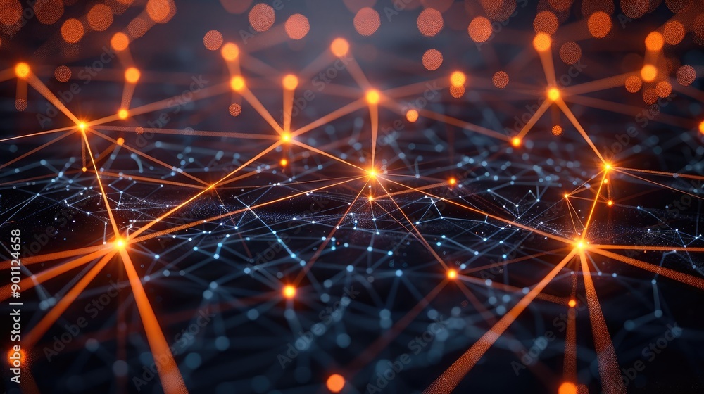 Poster network connection lines with bright nodes