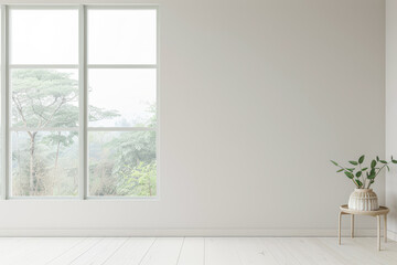 Fototapeta premium Elegant interiors composition with minimal furniture and natural window lighting. Interiors design luxury image.