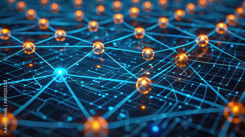Poster network connection lines with bright nodes