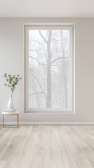 Elegant interiors composition with minimal furniture and natural window lighting. Interiors design luxury image.