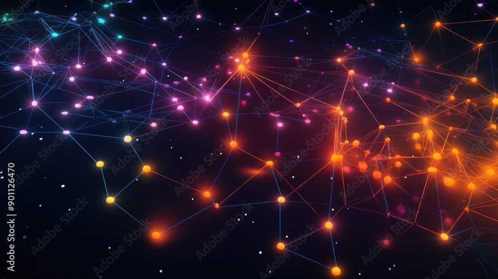 Poster network connection lines with bright nodes