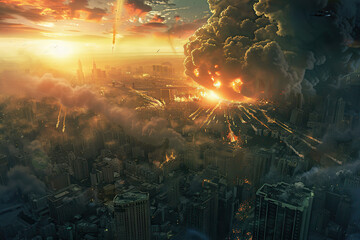 Fototapeta premium Generative ai on theme of scary nuclear explosion in outdoor, mushroom cloud of nuclear weapons