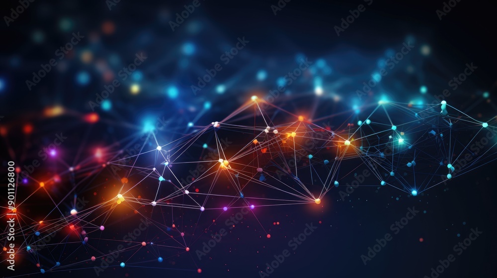 Poster network connection lines with bright nodes