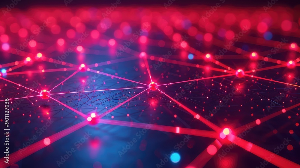 Poster network connection lines with bright nodes