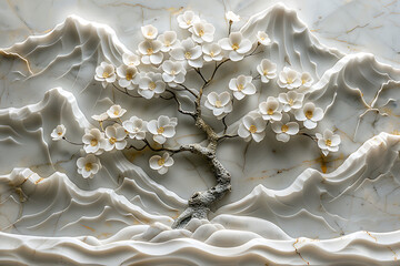 Traditional Thai Chinese Stone Carving in Flower Field shape