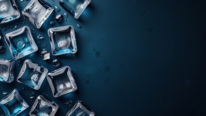 Fototapeta premium Ice Cube Crystal Blue Background - Empty Product Display for Frozen Food or Beverage Presentation. Made with Generative AI Technology
