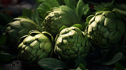 Fototapeta premium A group of fresh, green artichokes.