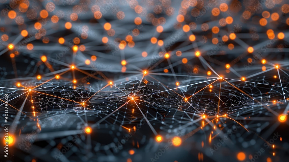 Poster network connection lines with bright nodes