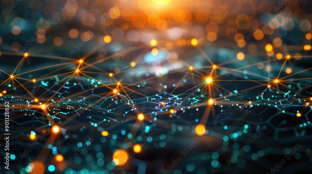 Poster network connection lines with bright nodes