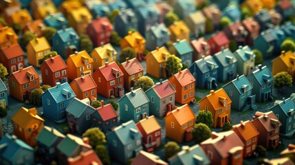 Fototapeta premium Colorful Miniature Houses Captured From Above on a Bright Sunny Day. Generative AI