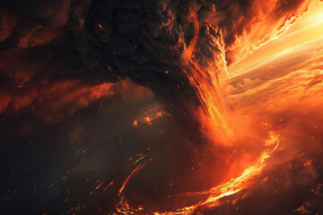 Fototapeta premium Generative ai on theme of scary huge hurricane fire tornado, apocalyptic dramatic background