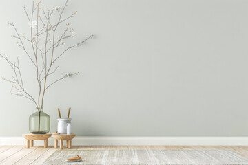 Minimalist living room interiors design with minimal elements and Japanese inspiration. Oriental Real Estate minimal composition.