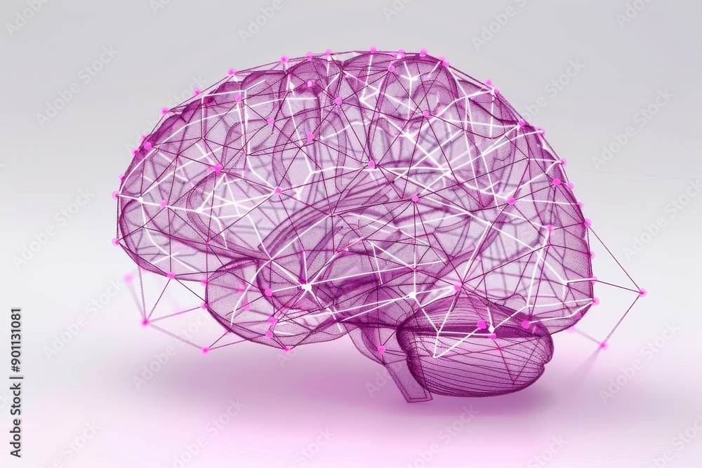 Aufkleber wireframe brain with glowing pink network representing advanced ai technology
