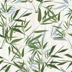 Seamless tropical pattern with bamboo branches on a light background.