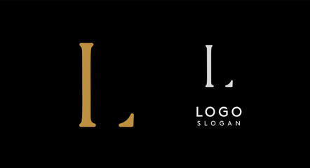 Minimalist logo design with letter L in gold on black background for luxury brand, beauty and fashion, premium corporate identity, and cutting-edge innovative futuristic projects. Vector illustration.
