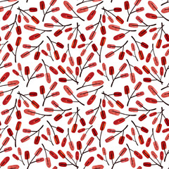 Watercolor seamless pattern with twigs and autumn leaves. Pattern for seasonal wrapping paper, fabric, textile.