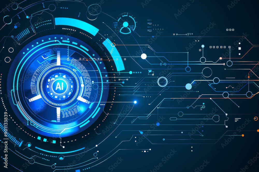 Poster digital ai interface with glowing blue elements in futuristic design