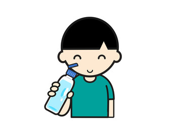 水分補給をする男の子