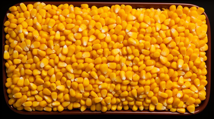 A tray of bright yellow corn kernels.