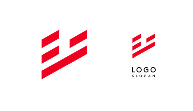 Abstract red geometric letter V with parallel lines. Stripes modern logotype concept, futuristic design for an innovative company, minimalist sporty and technological power style. Vector illustration