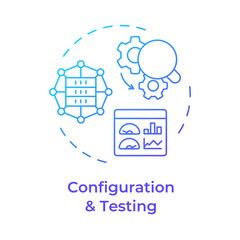 Configuration and testing blue gradient concept icon. Telecommunication system installation. System diagnostics. Round shape line illustration. Abstract idea. Graphic design. Easy to use in brochure