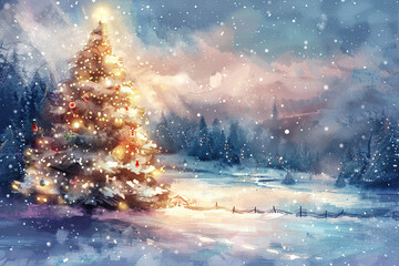 Christmas greeting card with bright winter holiday composition and New Year background