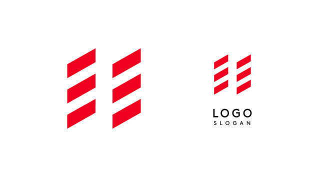 Abstract red geometric letter H with parallel lines. Stripes modern logotype concept, futuristic design for an innovative company, minimalist sporty and technological power style. Vector illustration
