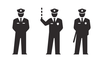 Icons of police officers in various poses. These vector illustrations are suitable for use in materials related to law enforcement, security and public safety.