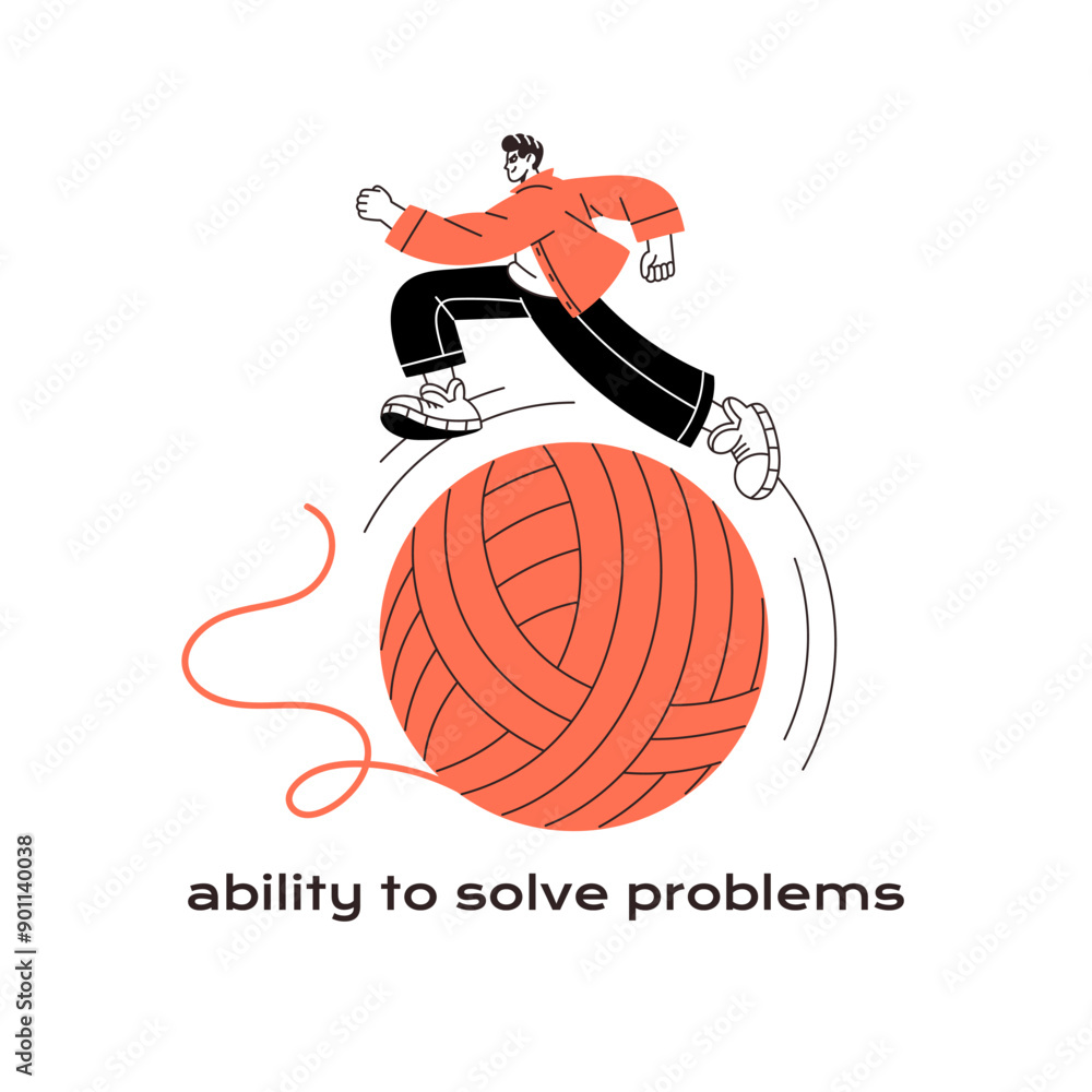 Aufkleber ability to solve problems concept. determined employee with aspiration rushes to success. office wor