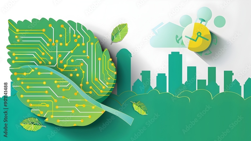 Poster leaf with circuit board pattern,eco-tech concept