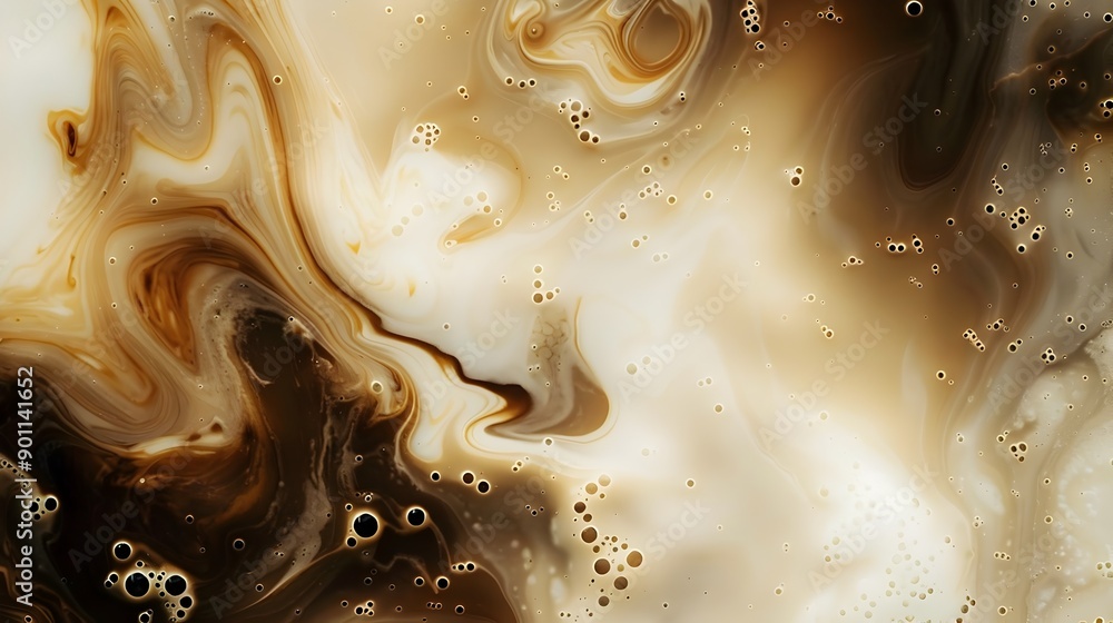 Poster mesmerizing swirls of milk and coffee creating organic patterns