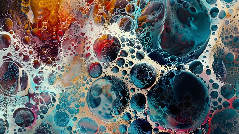 Poster Merging Bubbles Creating Intricate Organic Patterns and Playful Shapes