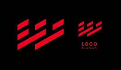 Abstract red geometric letter W with parallel lines. Stripes modern logotype concept, futuristic design for an innovative company, minimalist sporty and technological power style. Vector illustration