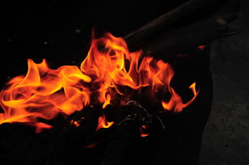 burning fire in the dark