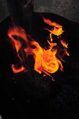 burning fire in the dark