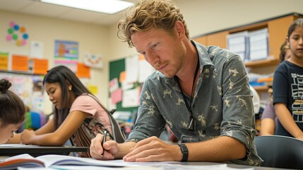 Teacher preparing lesson plans and classroom activities, embodying the dedication and effort put into making the first day of school special for students
