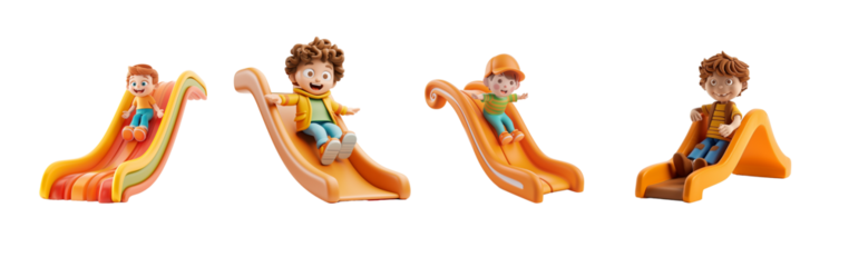 set of  A child sliding down a slide isolated on the transparent background
