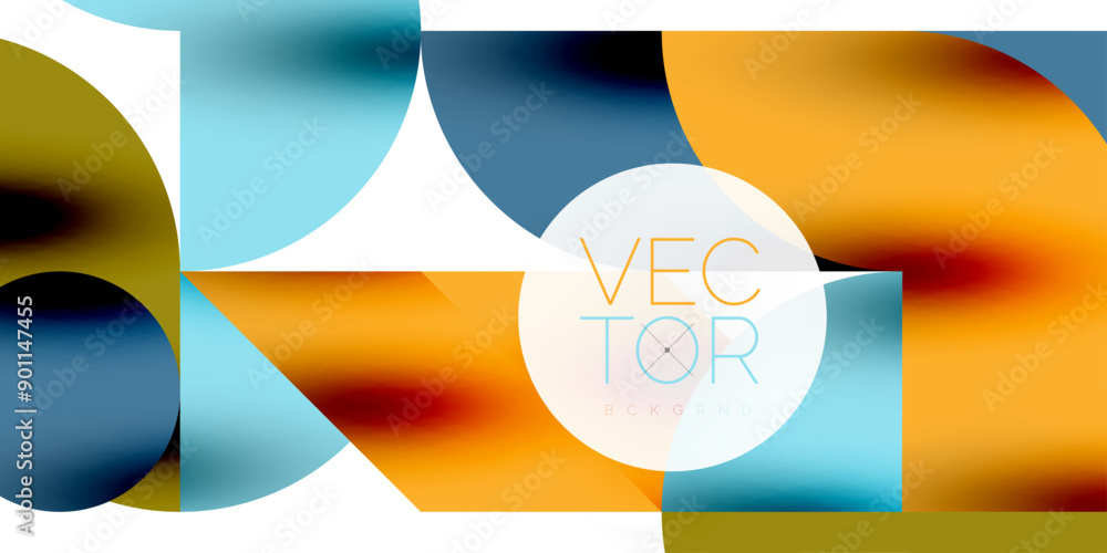Poster tech minimal circular shapes geometric art. vector modern circles