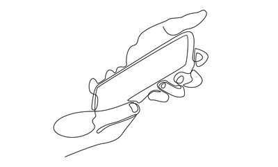 continuous line art of hand with mobile phone